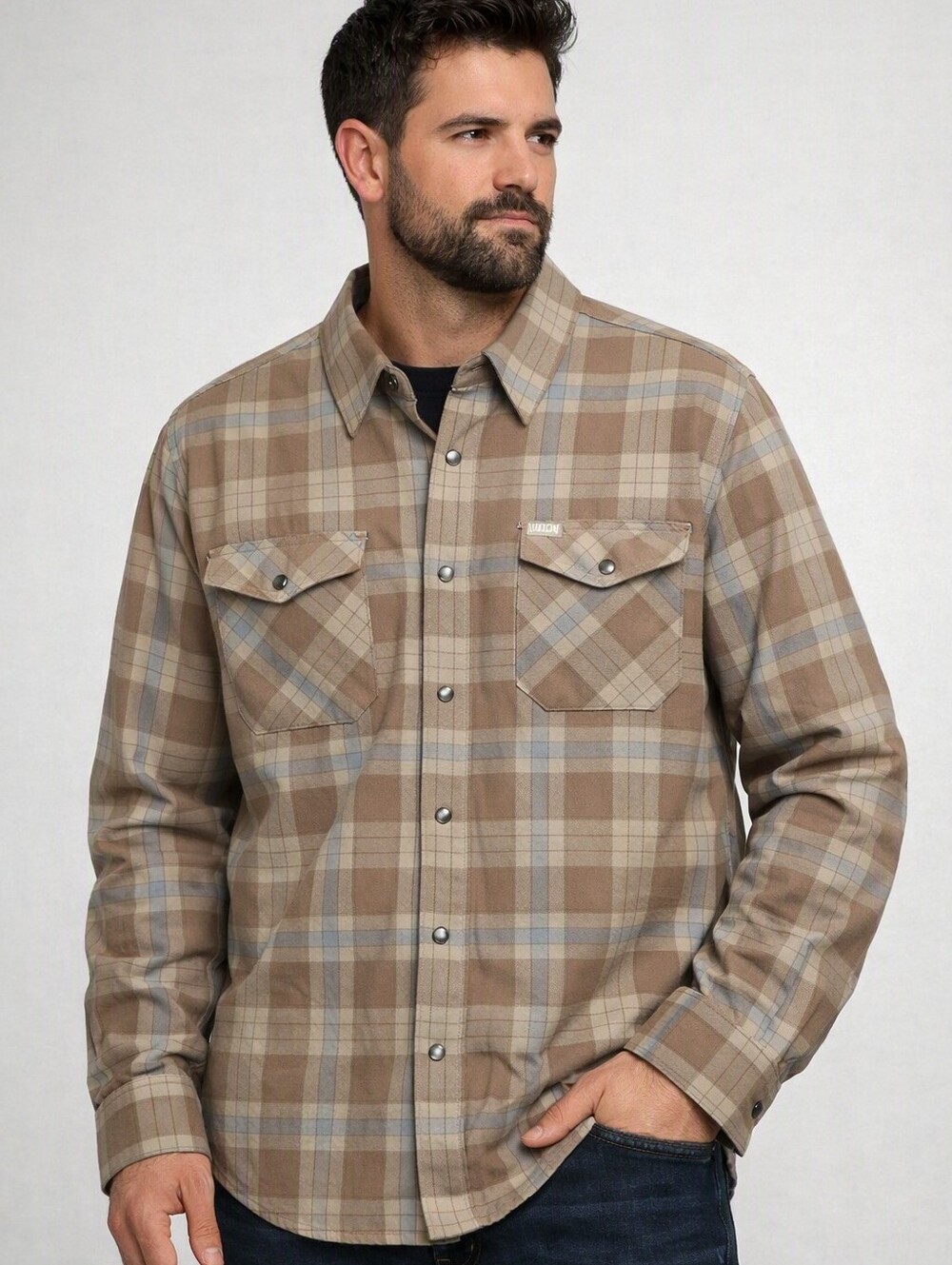 Dixxon Flannel Shirt Mens 2XL Plaid Tan Blue Long Sleeve Button Down Pearl Snap
